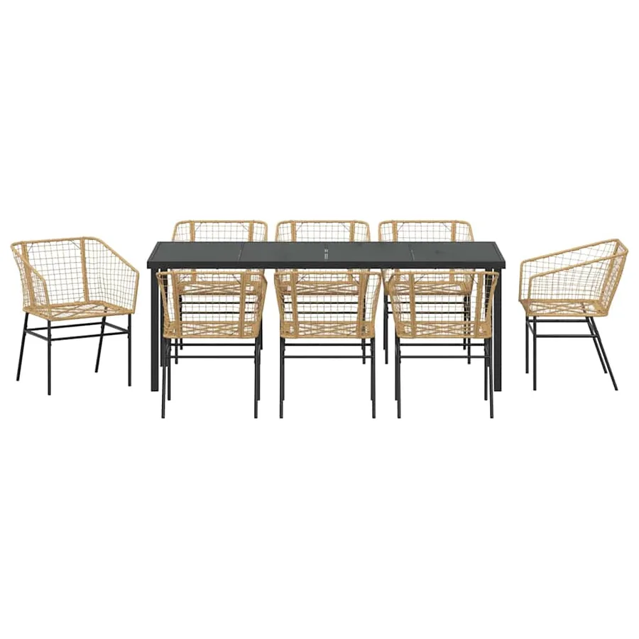 Ensemble de salle à manger pour jardin 9 pcs Marron polyrotin - 7
