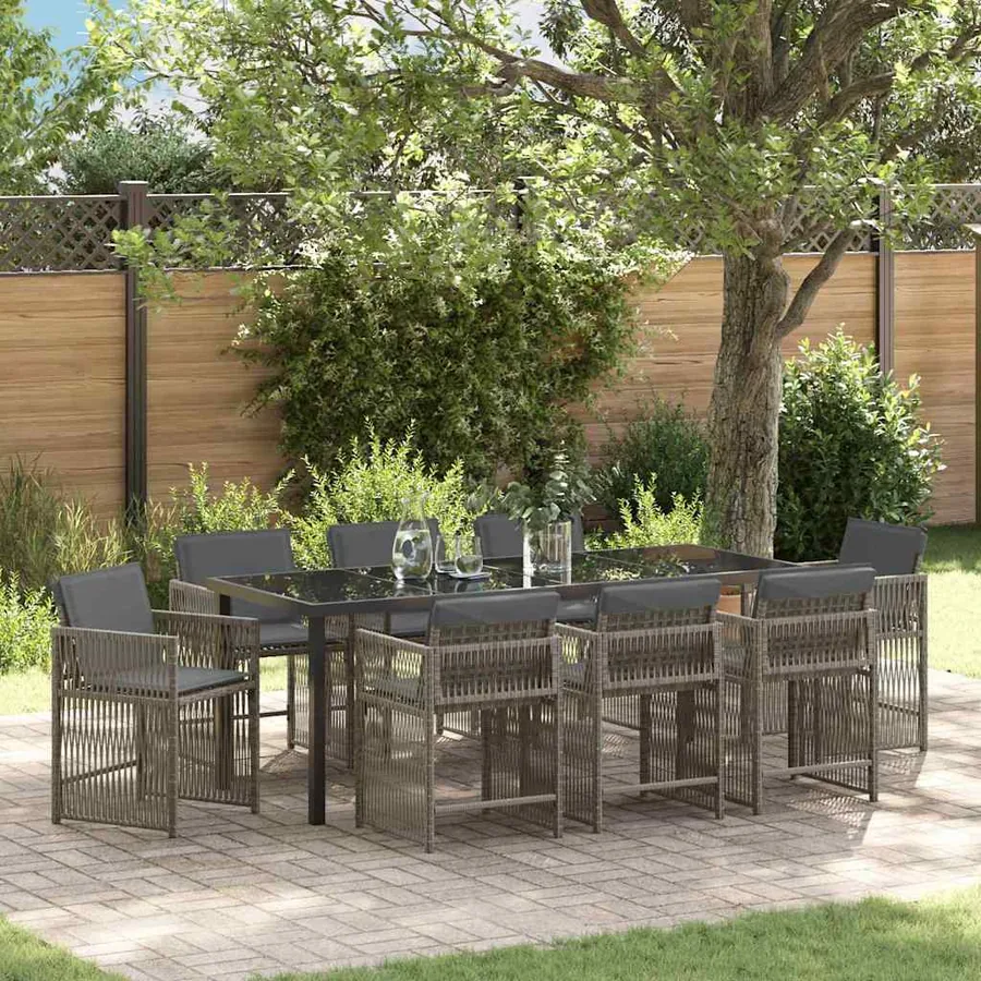 Ensemble de salle à manger pour jardin 9 pcs Gris polyrotin