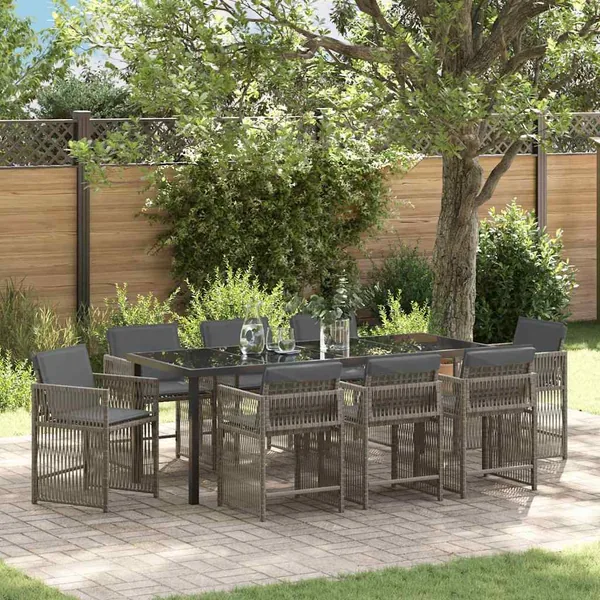 Ensemble de salle à manger pour jardin 9 pcs Gris polyrotin