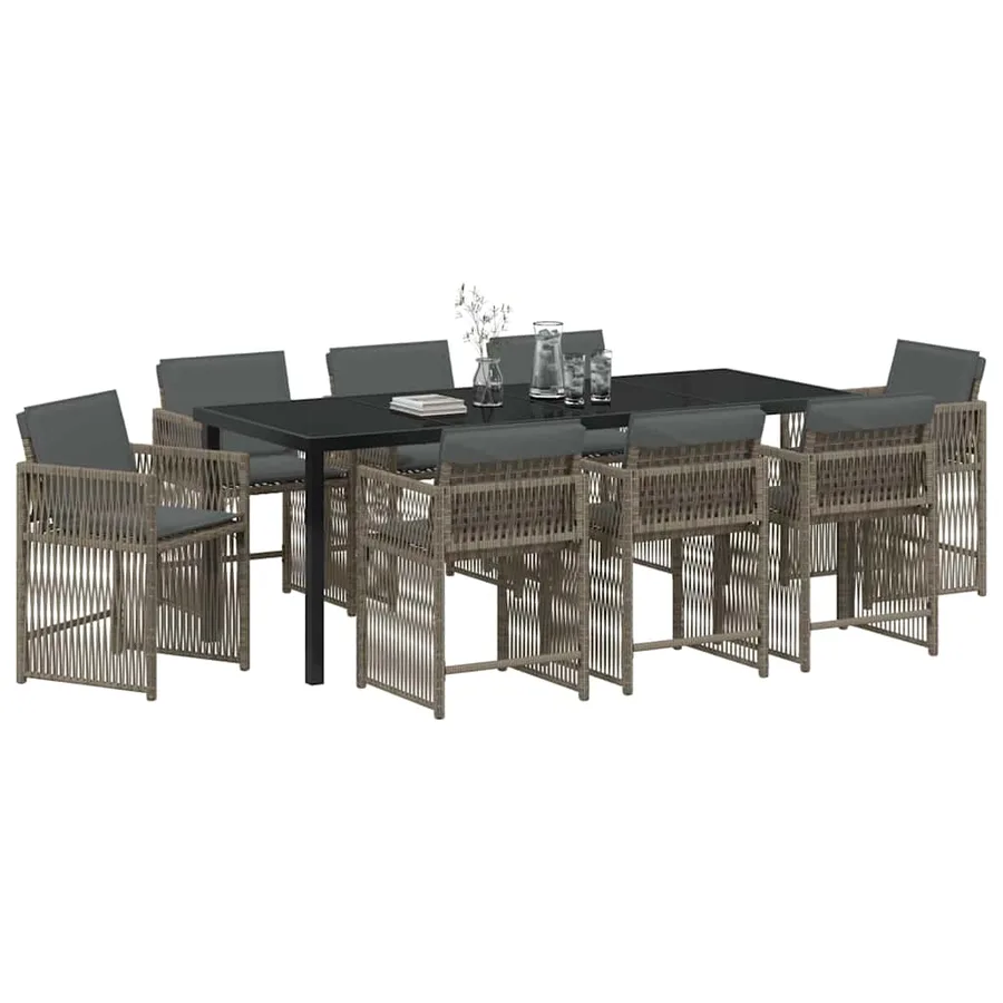 Ensemble de salle à manger pour jardin 9 pcs Gris polyrotin - 3