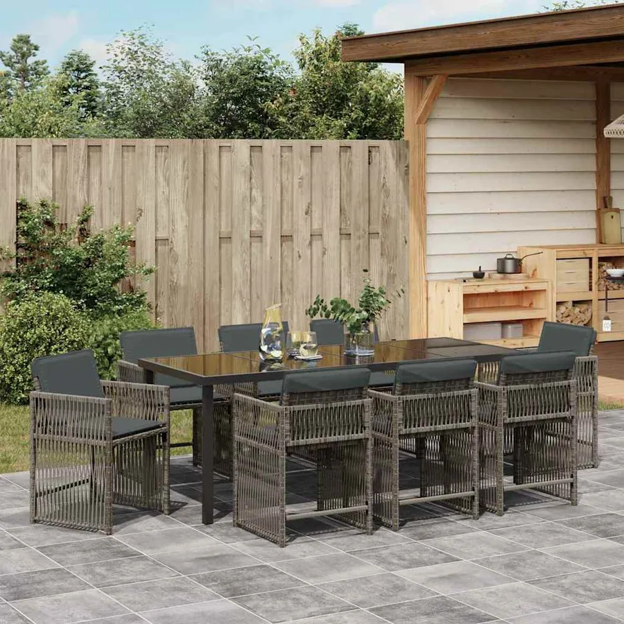 Ensemble de salle à manger pour jardin 9 pcs Gris polyrotin - 4
