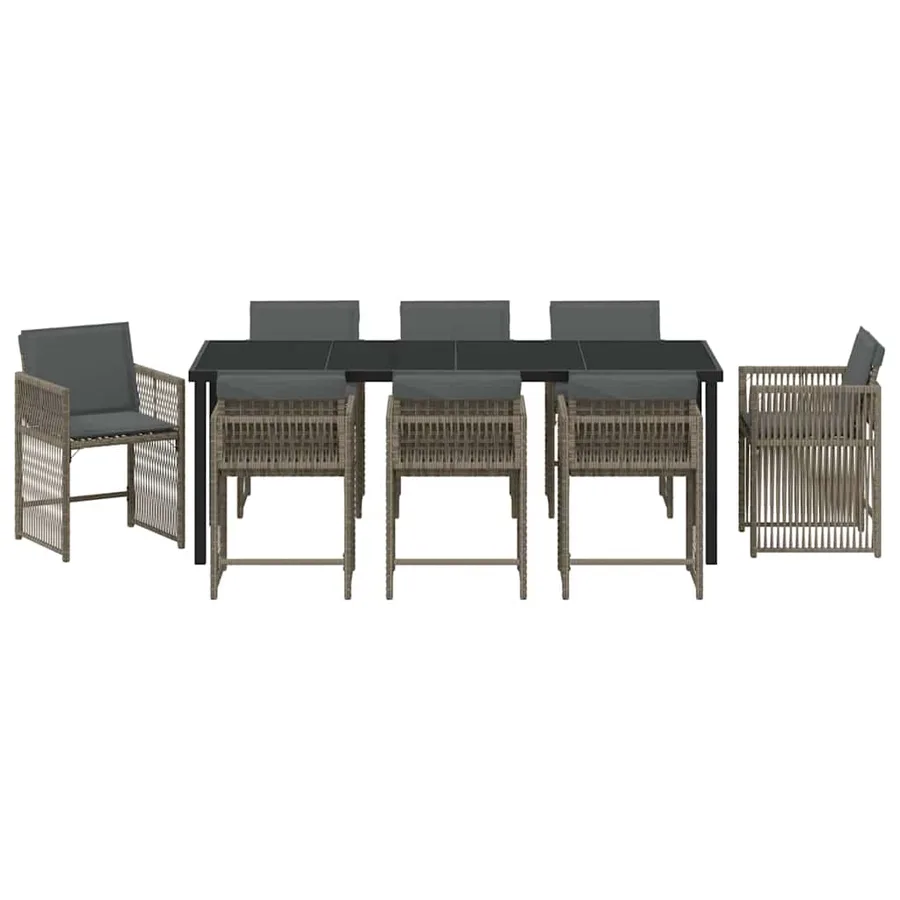 Ensemble de salle à manger pour jardin 9 pcs Gris polyrotin - 7