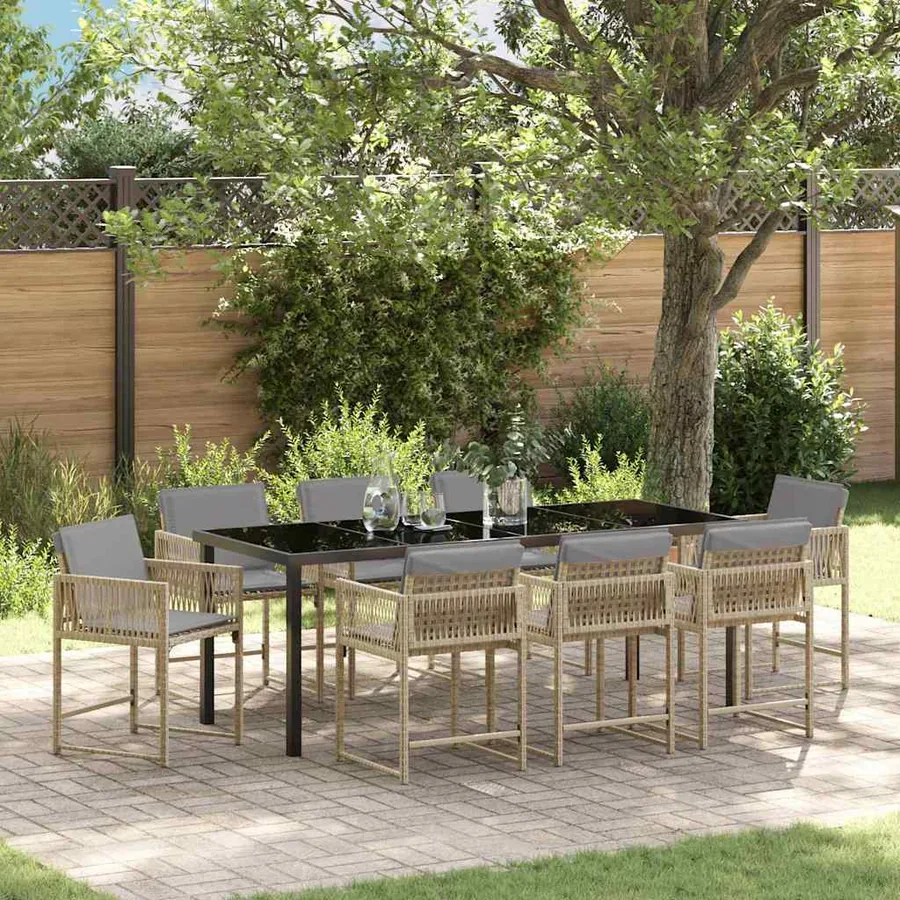Ensemble de salle à manger pour jardin 9 pcs Beige polyrotin