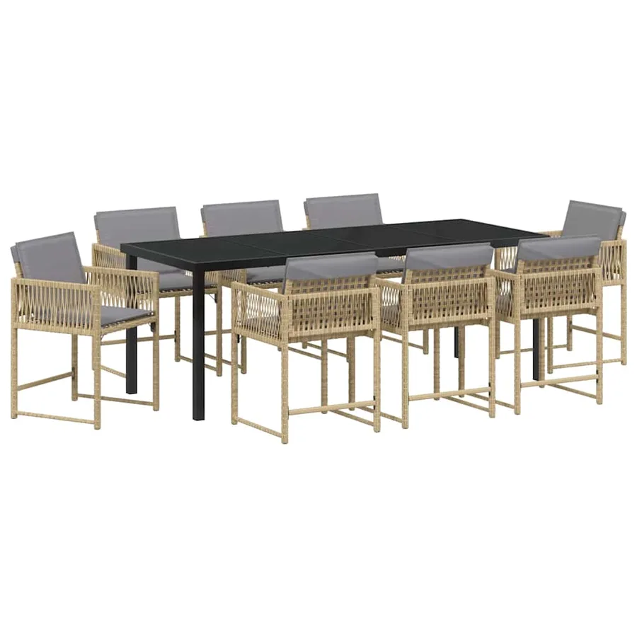 Ensemble de salle à manger pour jardin 9 pcs Beige polyrotin - 2