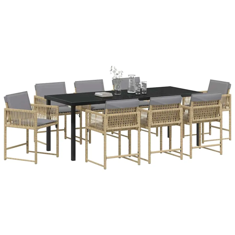 Ensemble de salle à manger pour jardin 9 pcs Beige polyrotin - 3
