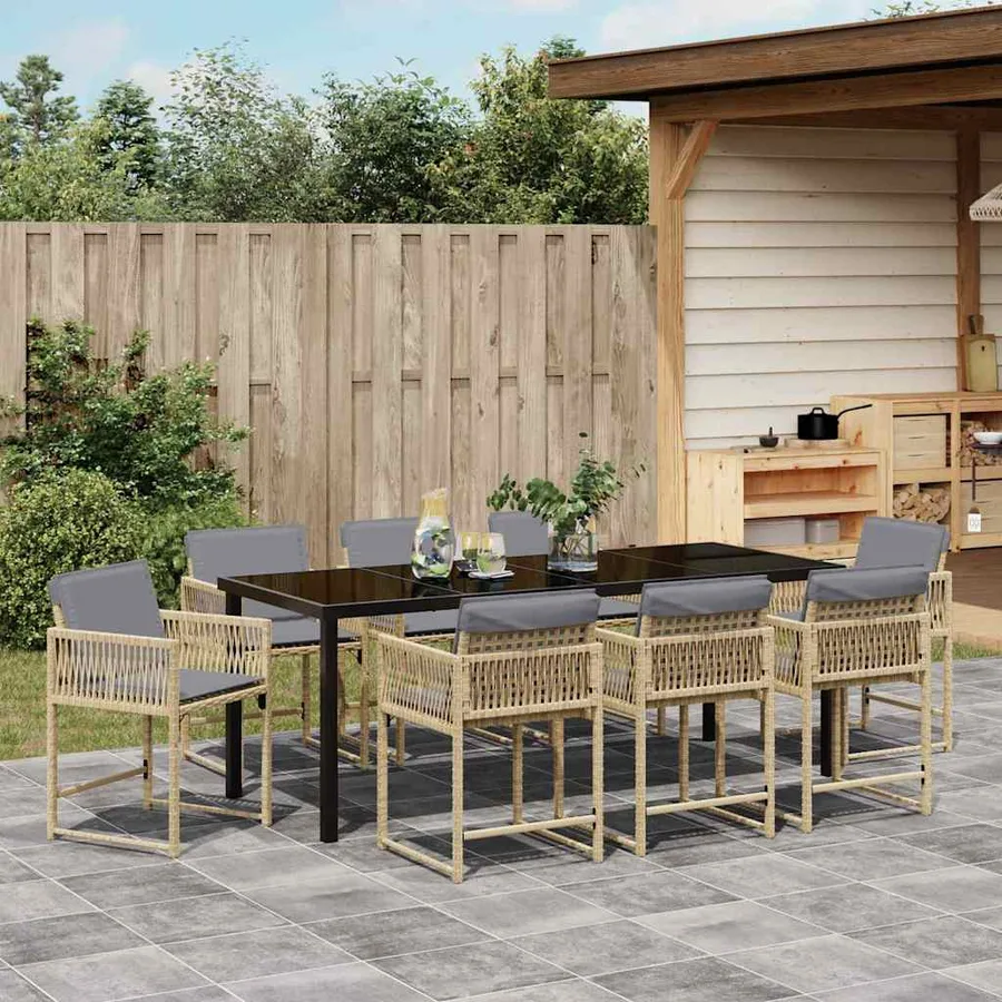 Ensemble de salle à manger pour jardin 9 pcs Beige polyrotin - 4