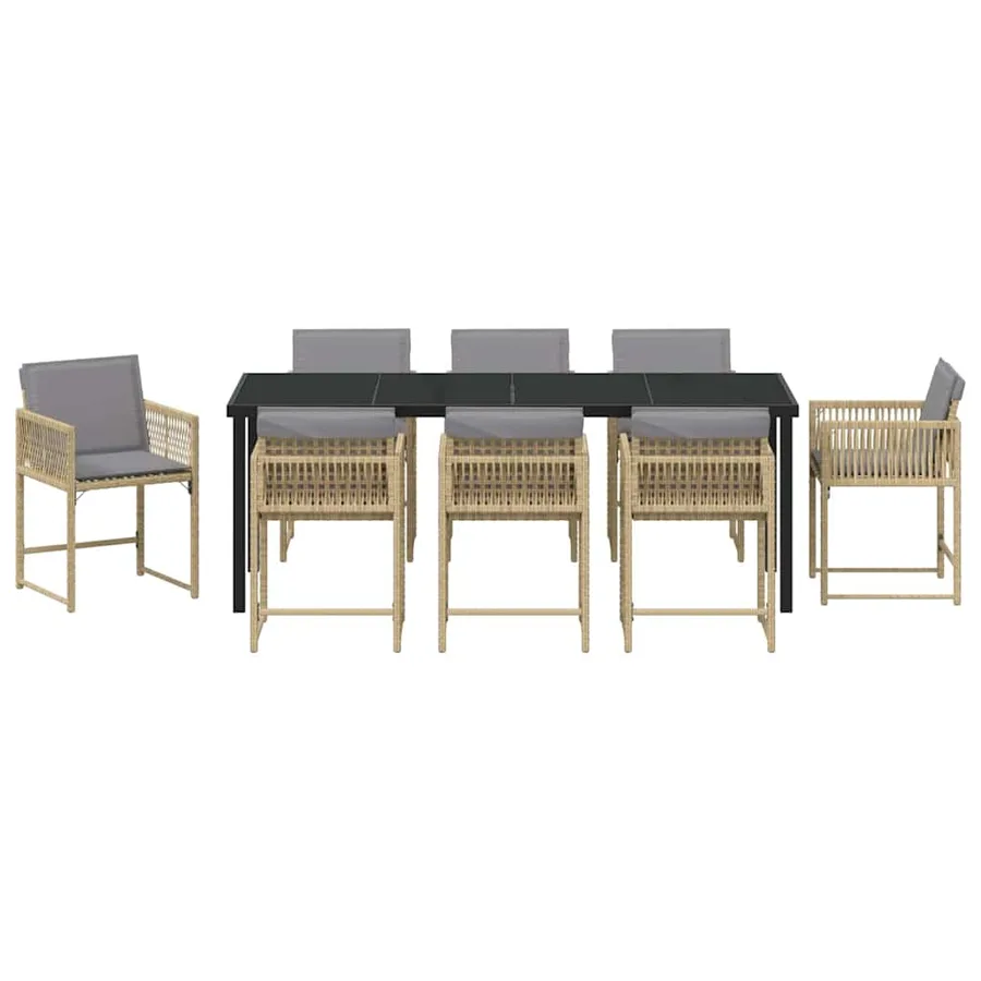 Ensemble de salle à manger pour jardin 9 pcs Beige polyrotin - 7