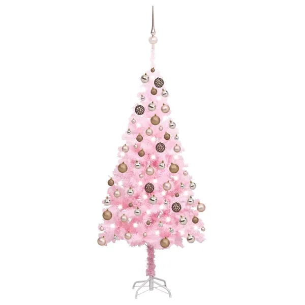 Arbre de Noël artificiel pré-éclairé et boules rose 180 cm PVC