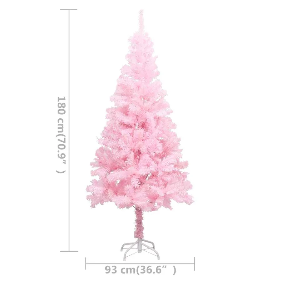 Arbre de Noël artificiel pré-éclairé et boules rose 180 cm PVC - 12