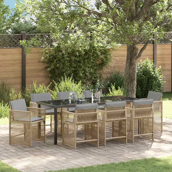 Ensemble de salle à manger pour jardin 9 pcs Beige polyrotin