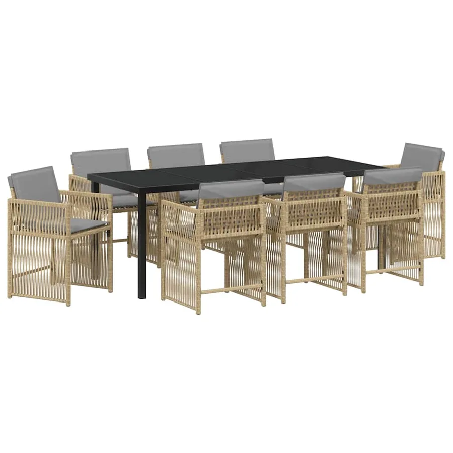 Ensemble de salle à manger pour jardin 9 pcs Beige polyrotin - 2