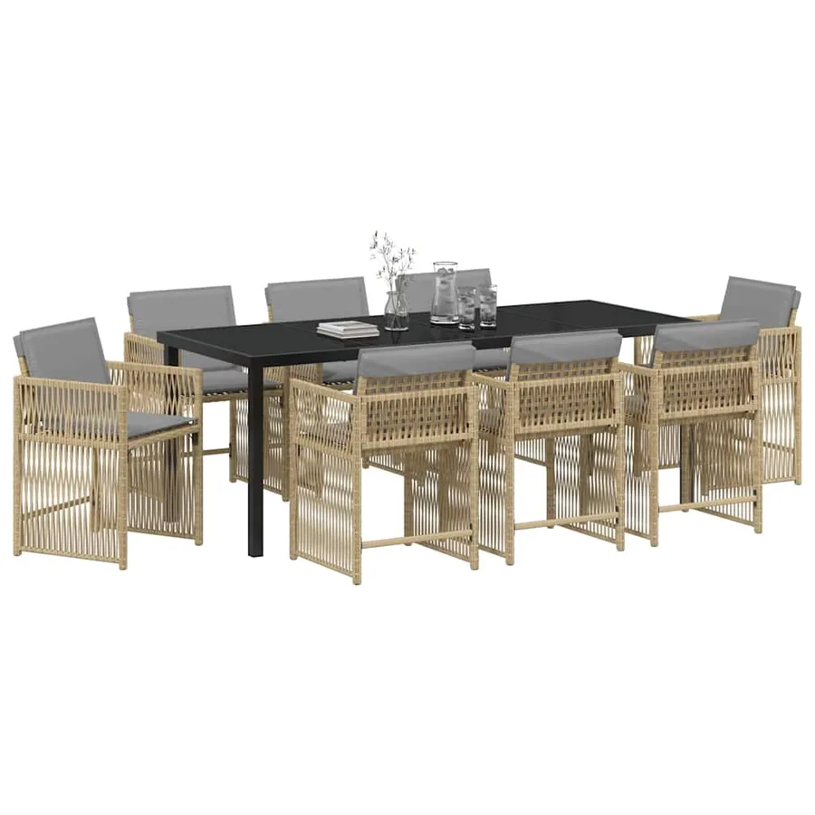 Ensemble de salle à manger pour jardin 9 pcs Beige polyrotin - 3