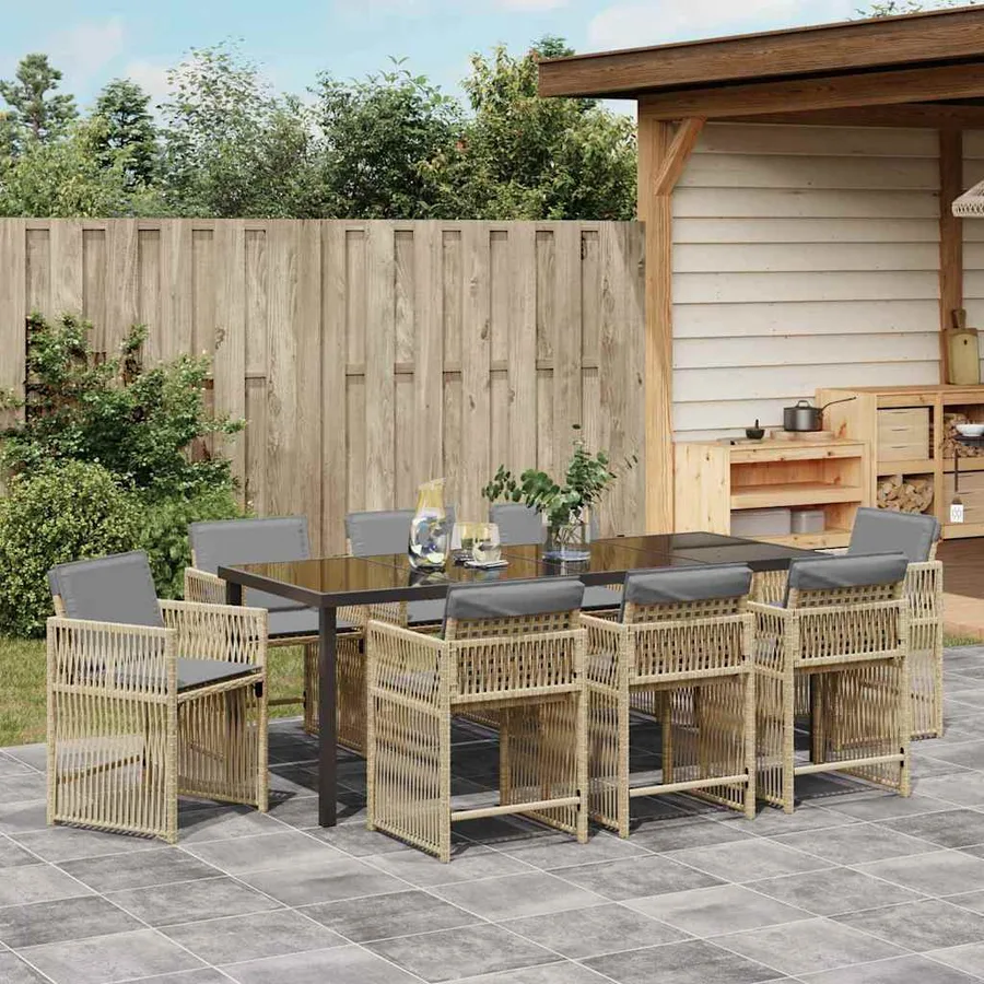 Ensemble de salle à manger pour jardin 9 pcs Beige polyrotin - 4