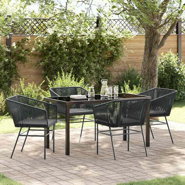 Ensemble de salle à manger pour jardin avec coussin 5 pcs Noir