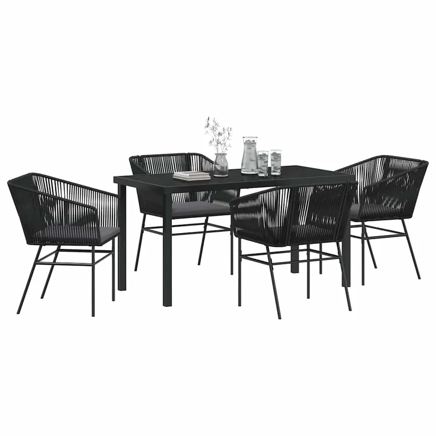 Ensemble de salle à manger pour jardin avec coussin 5 pcs Noir - 3