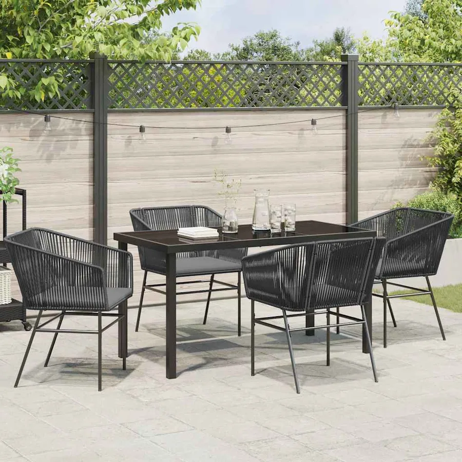 Ensemble de salle à manger pour jardin avec coussin 5 pcs Noir - 4