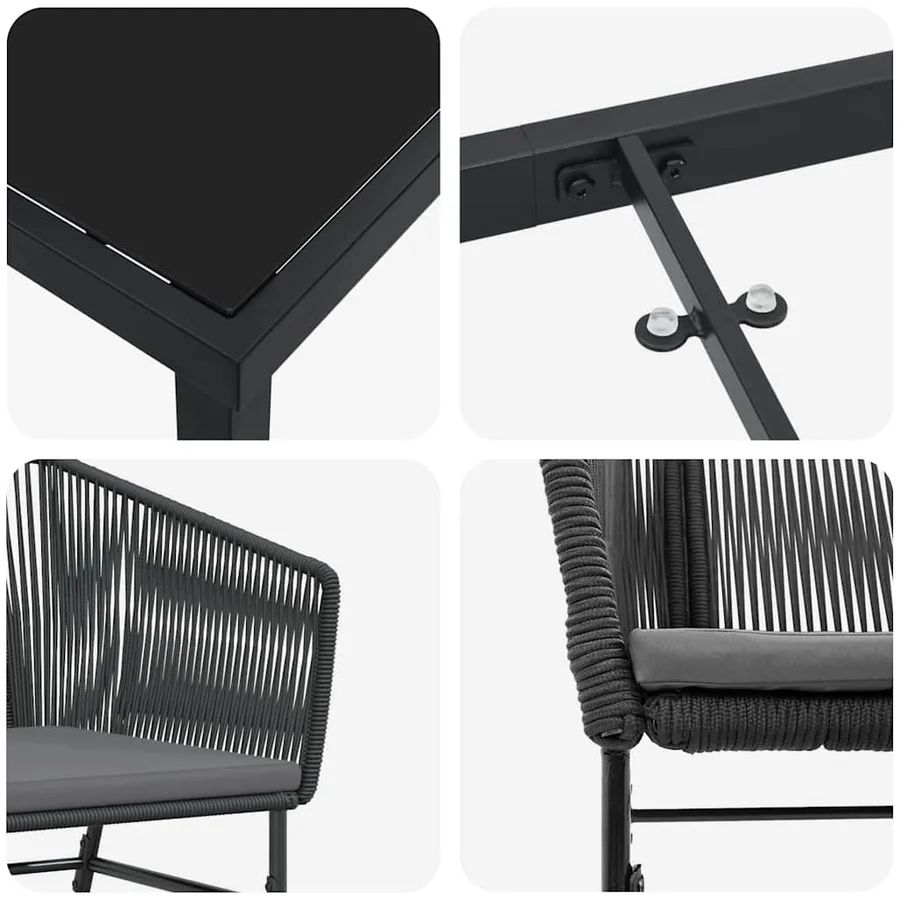 Ensemble de salle à manger pour jardin avec coussin 5 pcs Noir - 9