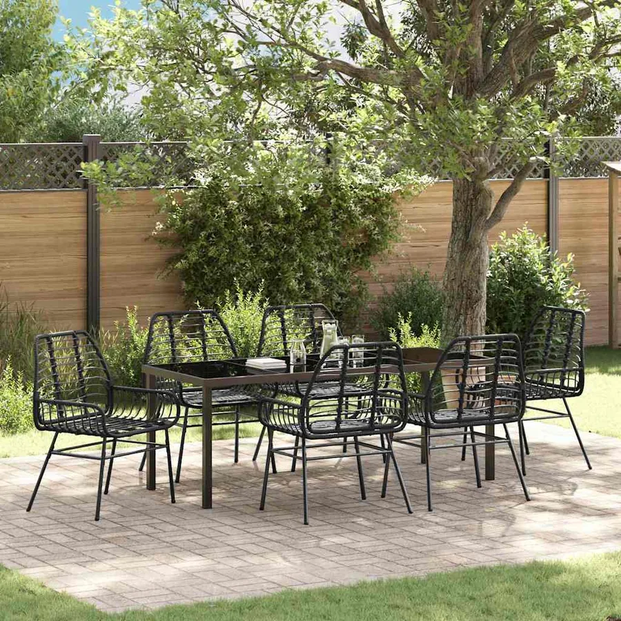 Ensemble de salle à manger pour jardin 7 pcs Noir polyrotin