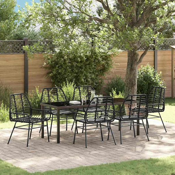 Ensemble de salle à manger pour jardin 7 pcs Noir polyrotin