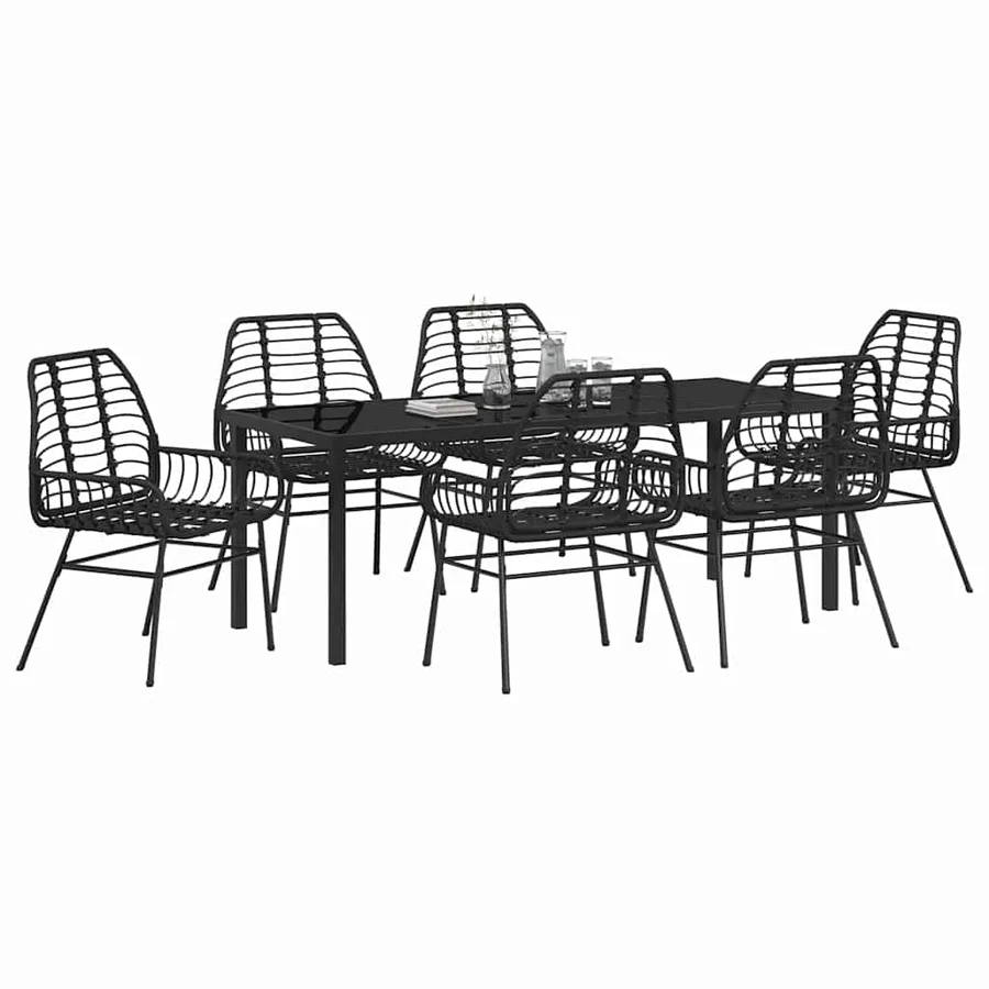 Ensemble de salle à manger pour jardin 7 pcs Noir polyrotin - 3