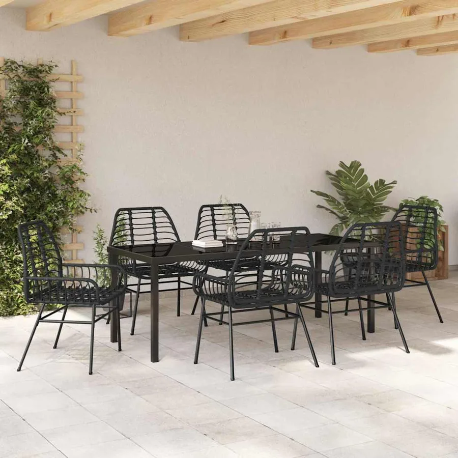 Ensemble de salle à manger pour jardin 7 pcs Noir polyrotin - 4