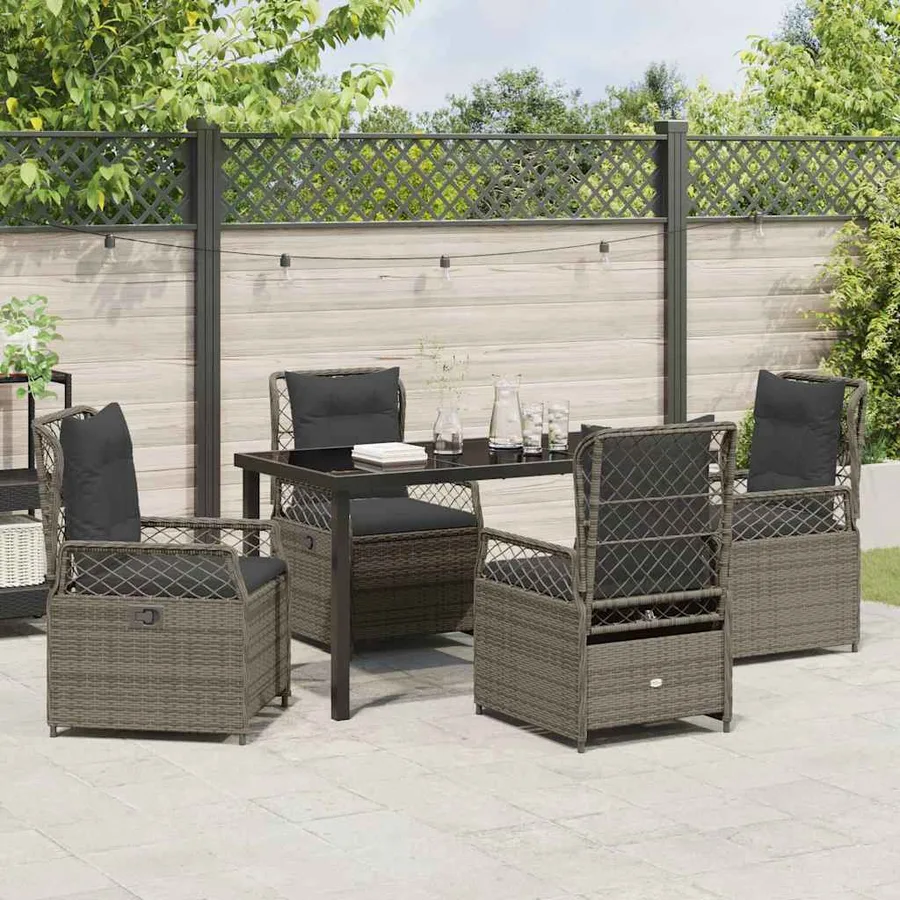 Ensemble de salle à manger pour jardin 5 pcs Gris polyrotin - 4