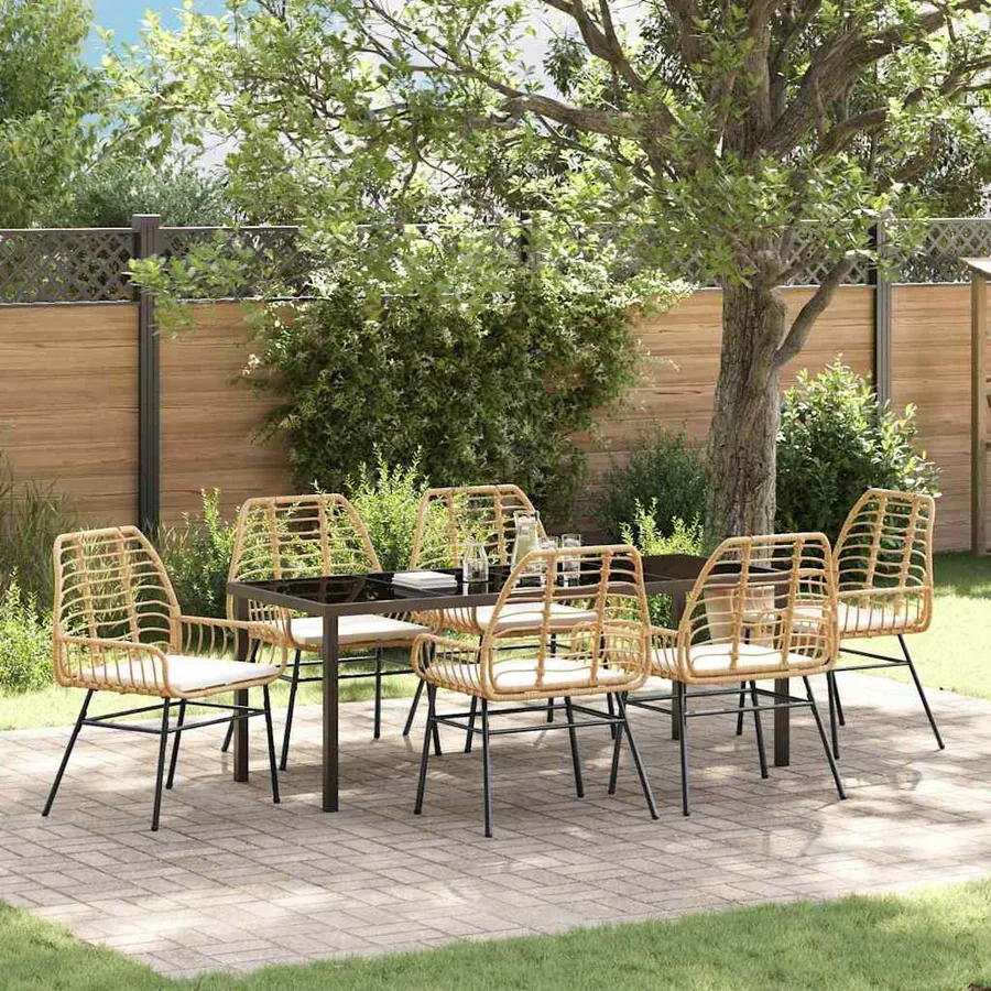 Ensemble de salle à manger pour jardin 7 pcs Marron polyrotin