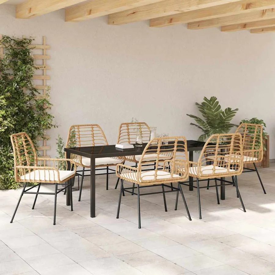 Ensemble de salle à manger pour jardin 7 pcs Marron polyrotin - 4