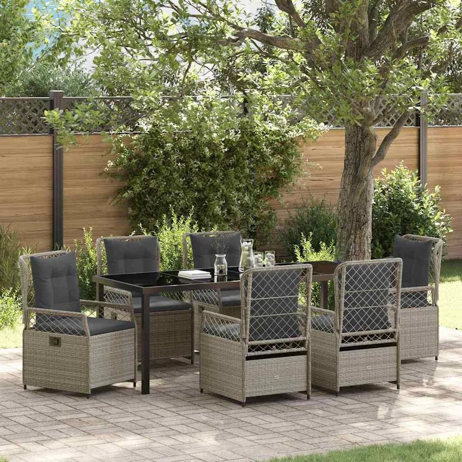 Ensemble de salle à manger pour jardin 7 pcs Gris clair