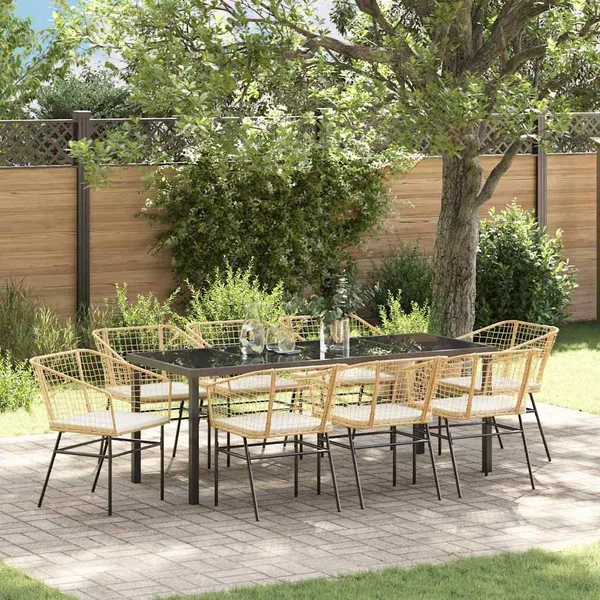Ensemble de salle à manger pour jardin 9 pcs Marron polyrotin