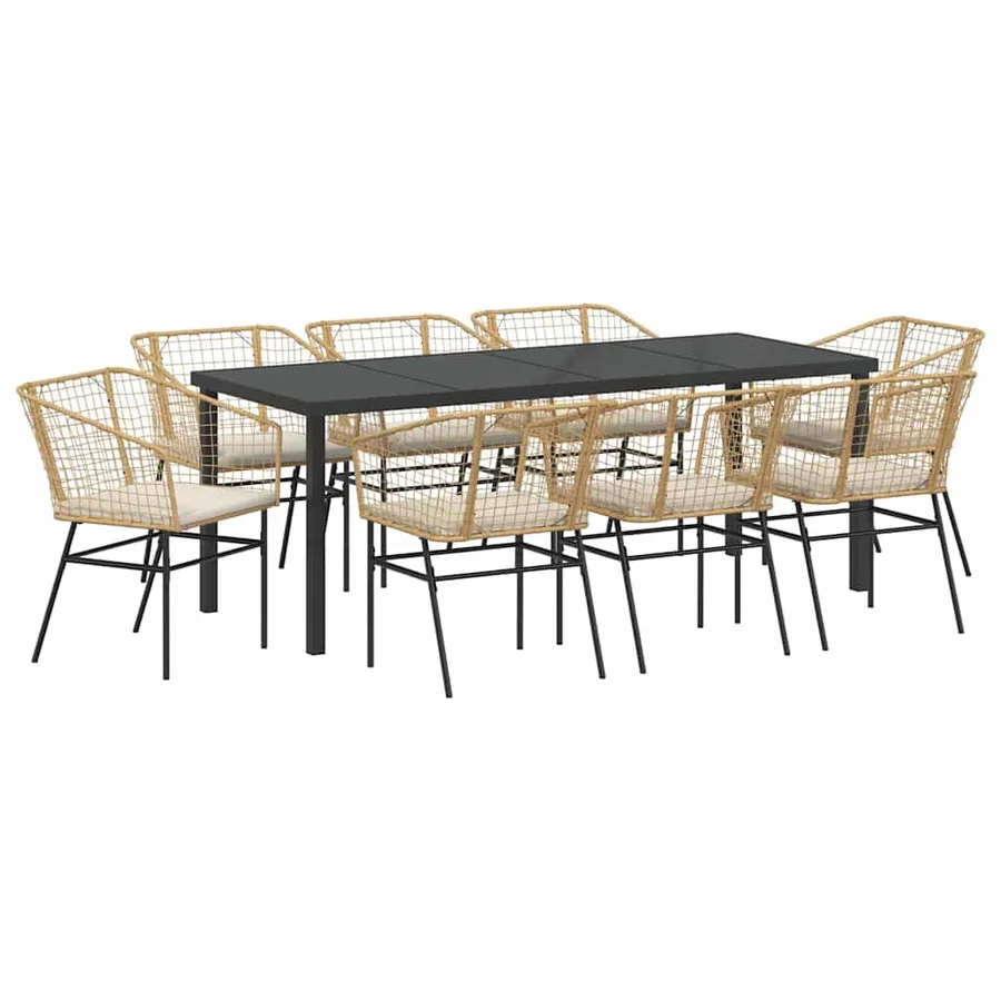 Ensemble de salle à manger pour jardin 9 pcs Marron polyrotin - 2