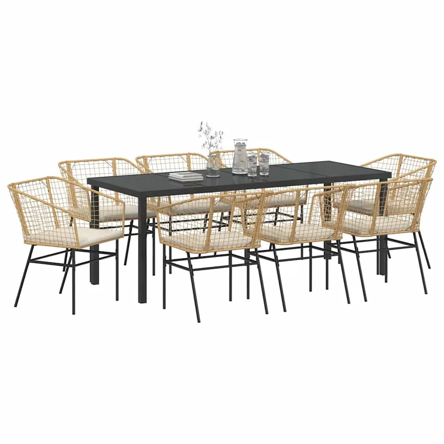 Ensemble de salle à manger pour jardin 9 pcs Marron polyrotin - 3