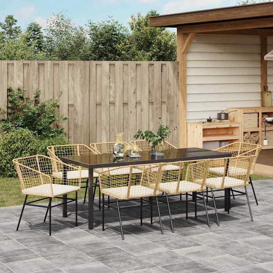 Ensemble de salle à manger pour jardin 9 pcs Marron polyrotin - 4