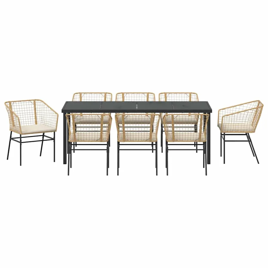 Ensemble de salle à manger pour jardin 9 pcs Marron polyrotin - 7
