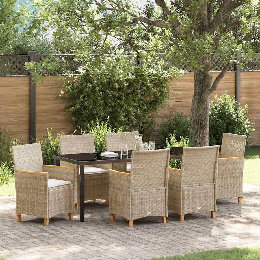 Ensemble de salle à manger pour jardin 7 pcs Beige polyrotin