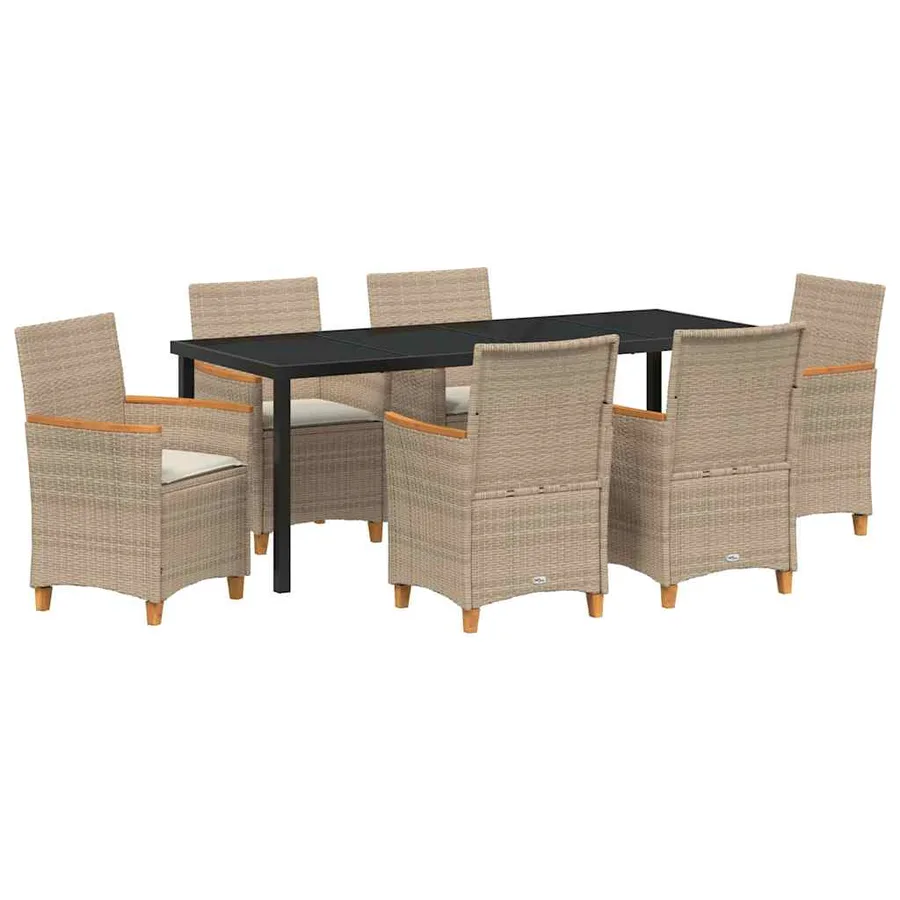 Ensemble de salle à manger pour jardin 7 pcs Beige polyrotin - 2