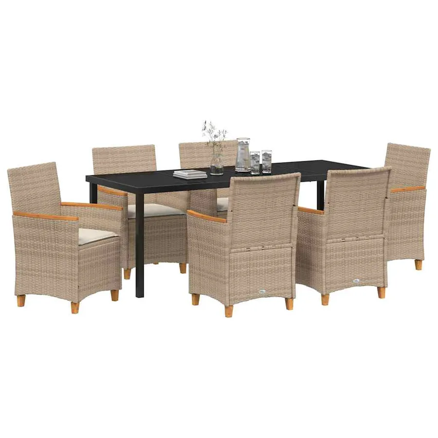 Ensemble de salle à manger pour jardin 7 pcs Beige polyrotin - 3