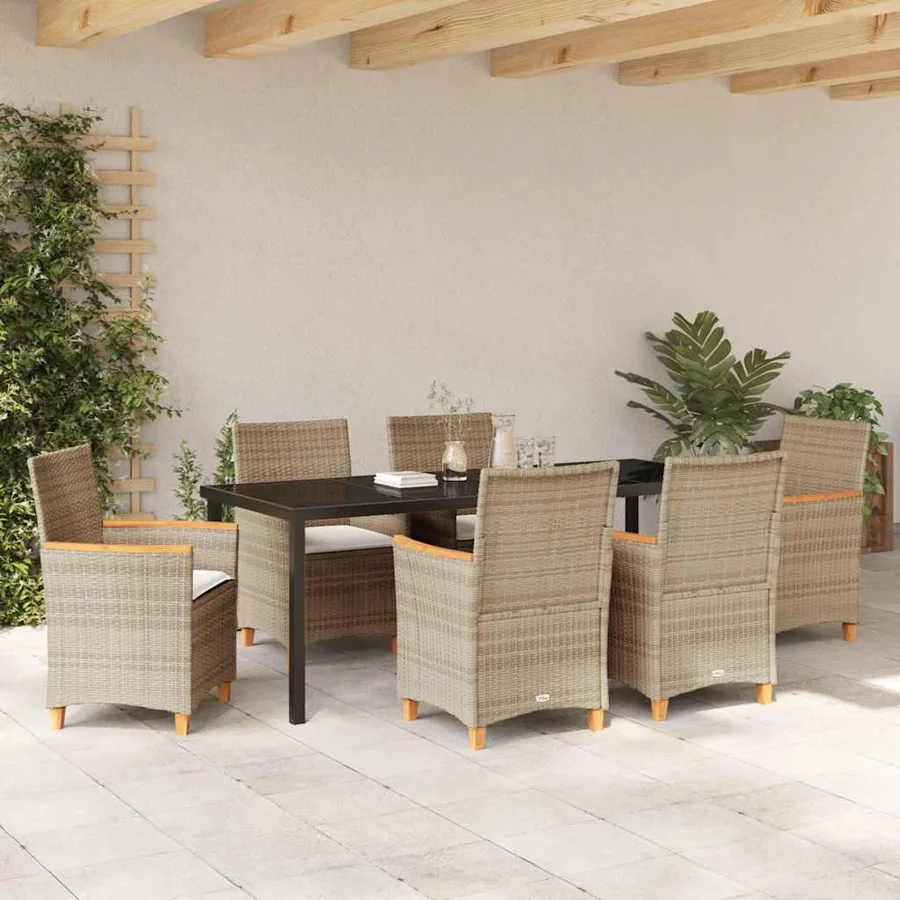Ensemble de salle à manger pour jardin 7 pcs Beige polyrotin - 4