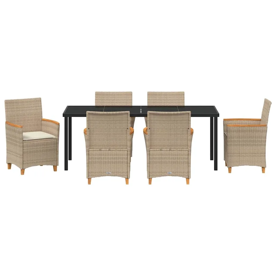 Ensemble de salle à manger pour jardin 7 pcs Beige polyrotin - 7
