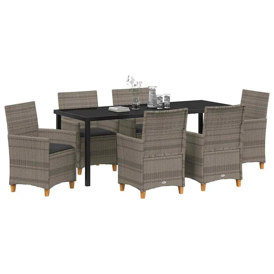 Ensemble de salle à manger pour jardin 7 pcs Gris polyrotin - 3