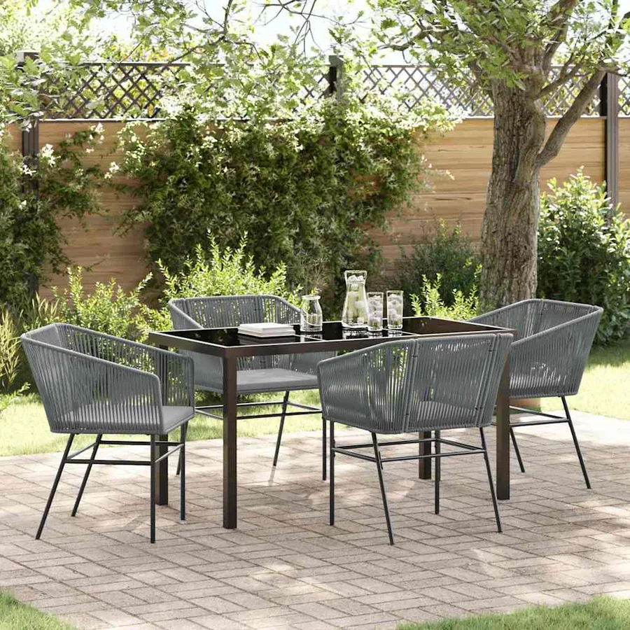 Ensemble de salle à manger pour jardin avec coussin 5 pcs Gris