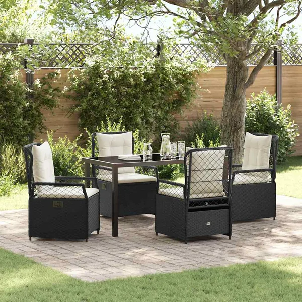 Ensemble de salle à manger pour jardin 5 pcs Noir polyrotin