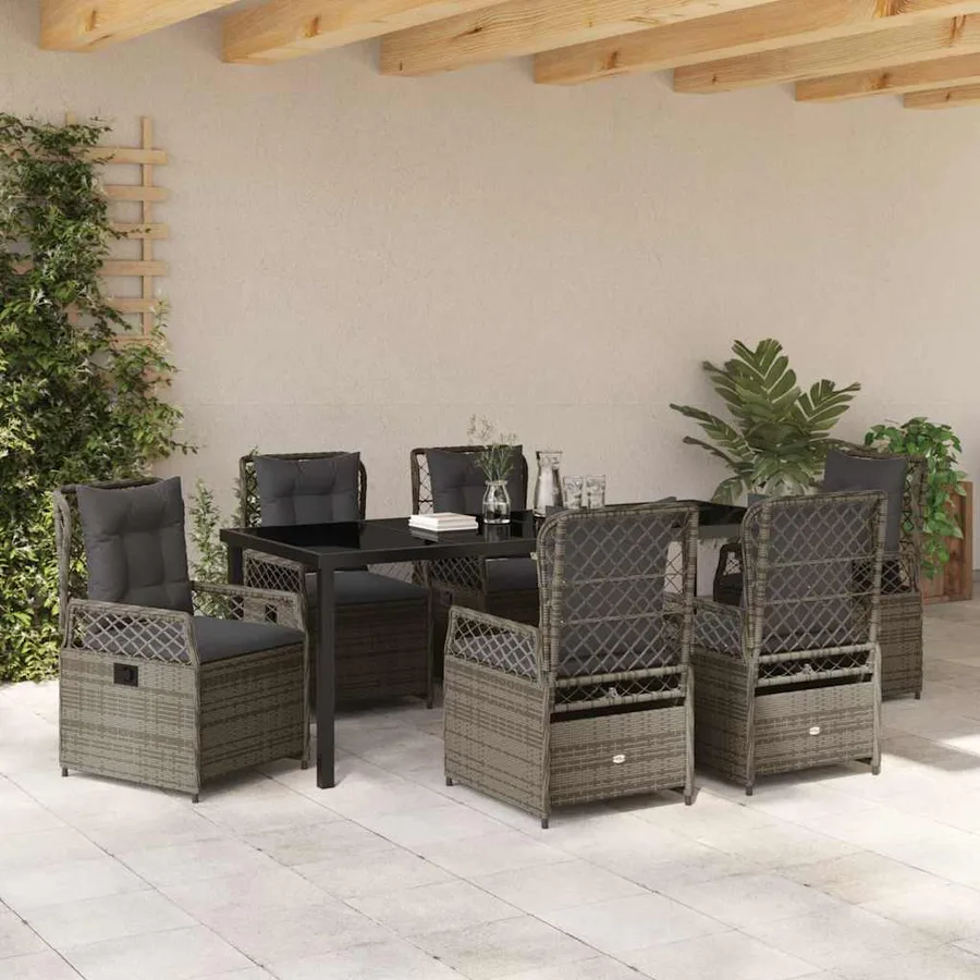 Ensemble de salle à manger pour jardin 7 pcs Gris polyrotin - 4