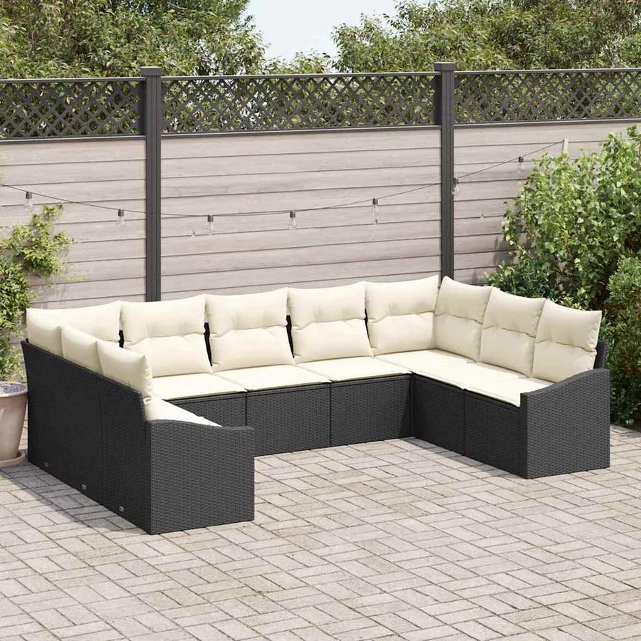 Ensemble de Canapés avec coussin 9 pcs Noir polyrotin