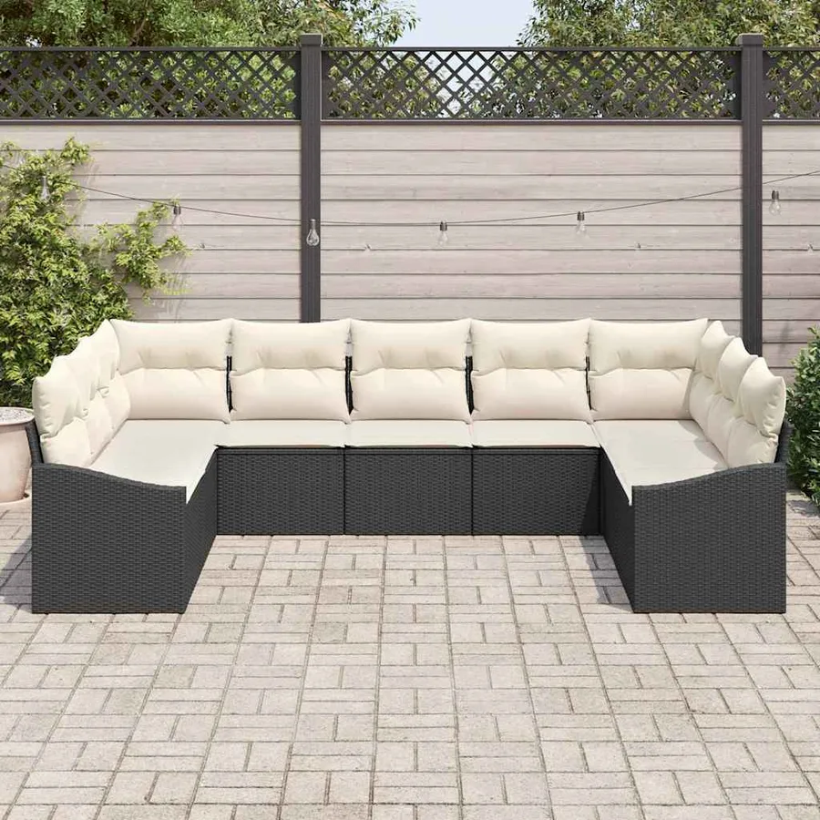Ensemble de Canapés avec coussin 9 pcs Noir polyrotin - 3