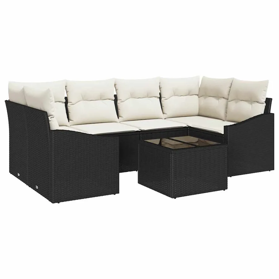 Ensemble de Canapés avec coussin 7 pcs Noir et Crème polyrotin - 2