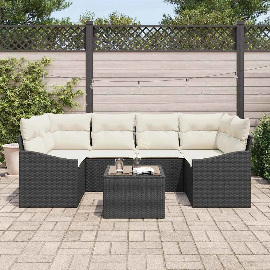Ensemble de Canapés avec coussin 7 pcs Noir et Crème polyrotin - 3