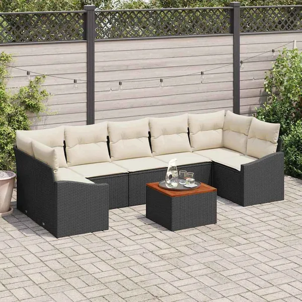 Ensemble de canapé de jardin avec coussin 8 pcs Noir polyrotin