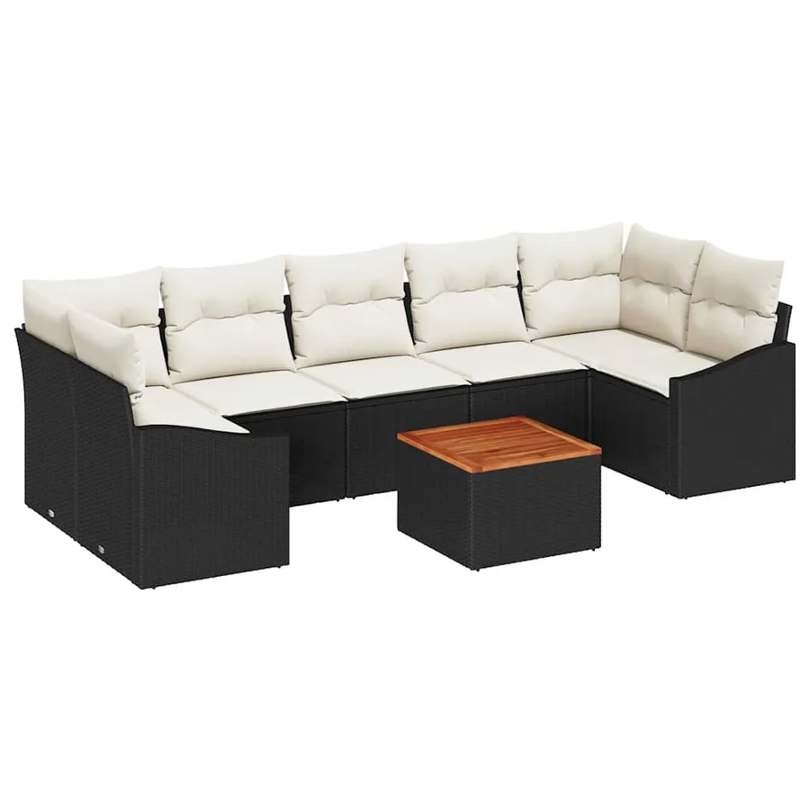 Ensemble de canapé de jardin avec coussin 8 pcs Noir polyrotin - 2
