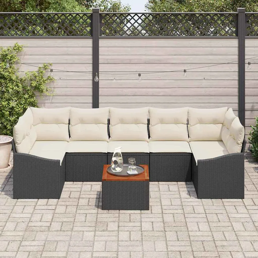 Ensemble de canapé de jardin avec coussin 8 pcs Noir polyrotin - 3